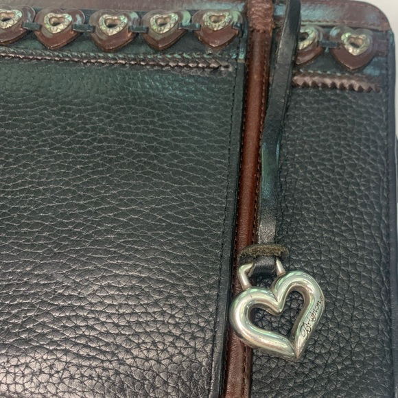 Brighton Paris Black Jagger Leather Vintage Peek a Boo Shoulder Purse Heart Trim - Picture 5 of 15